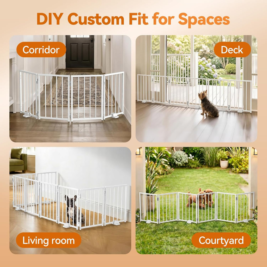 Small Dog Gate Indoor, Up to 72" W Freestanding Pet/Puppy Fence, White