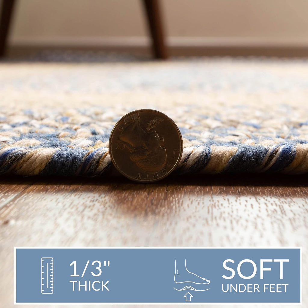 Braided Rugs Farmhouse Kitchen Rug - Ridgewood Braided Rug - Reversible - Indoor/Outdoor - Made in USA - Blue/Beige