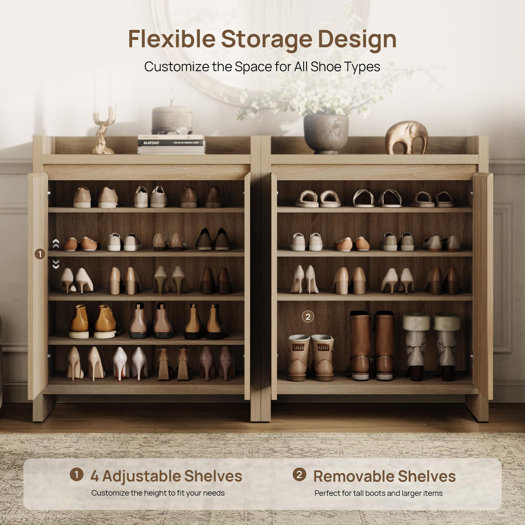 Fluted Shoe Storage Cabinet with Adjustable Shelves