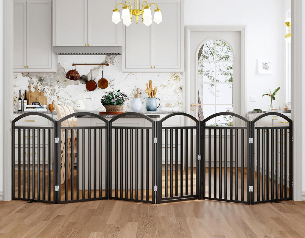 Foldable Pet Fence 144" Wide, 32" Tall, No-Assembly Dog Gate with Door, Black
