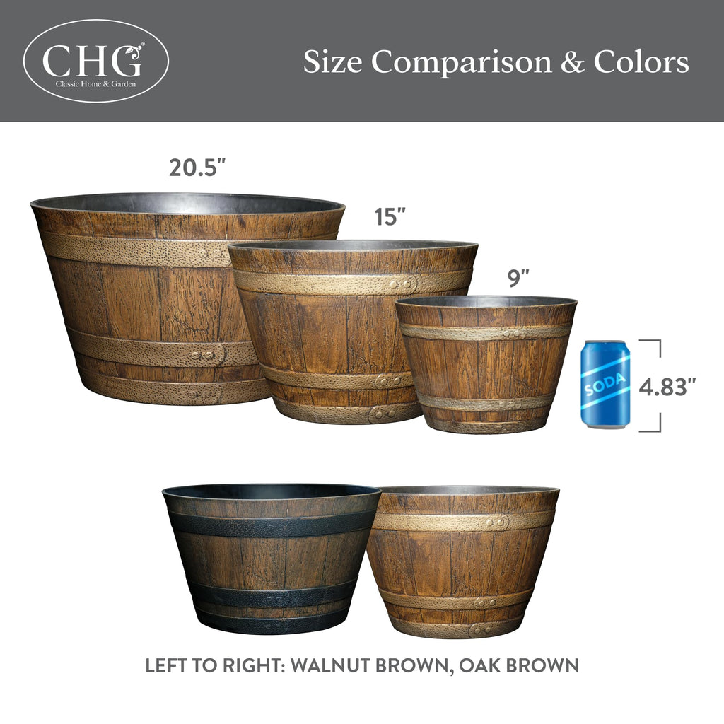Whiskey Barrel Planter 3 Pack, 15", Kentucky Walnut
