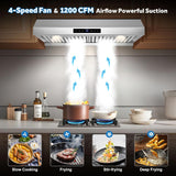 30 Inch Stainless Steel Under Cabinet Range Hood 1200 CFM 4 Speed Gesture & Touch Control, LED Lights Dishwasher-Safe Baffle Filters Timer