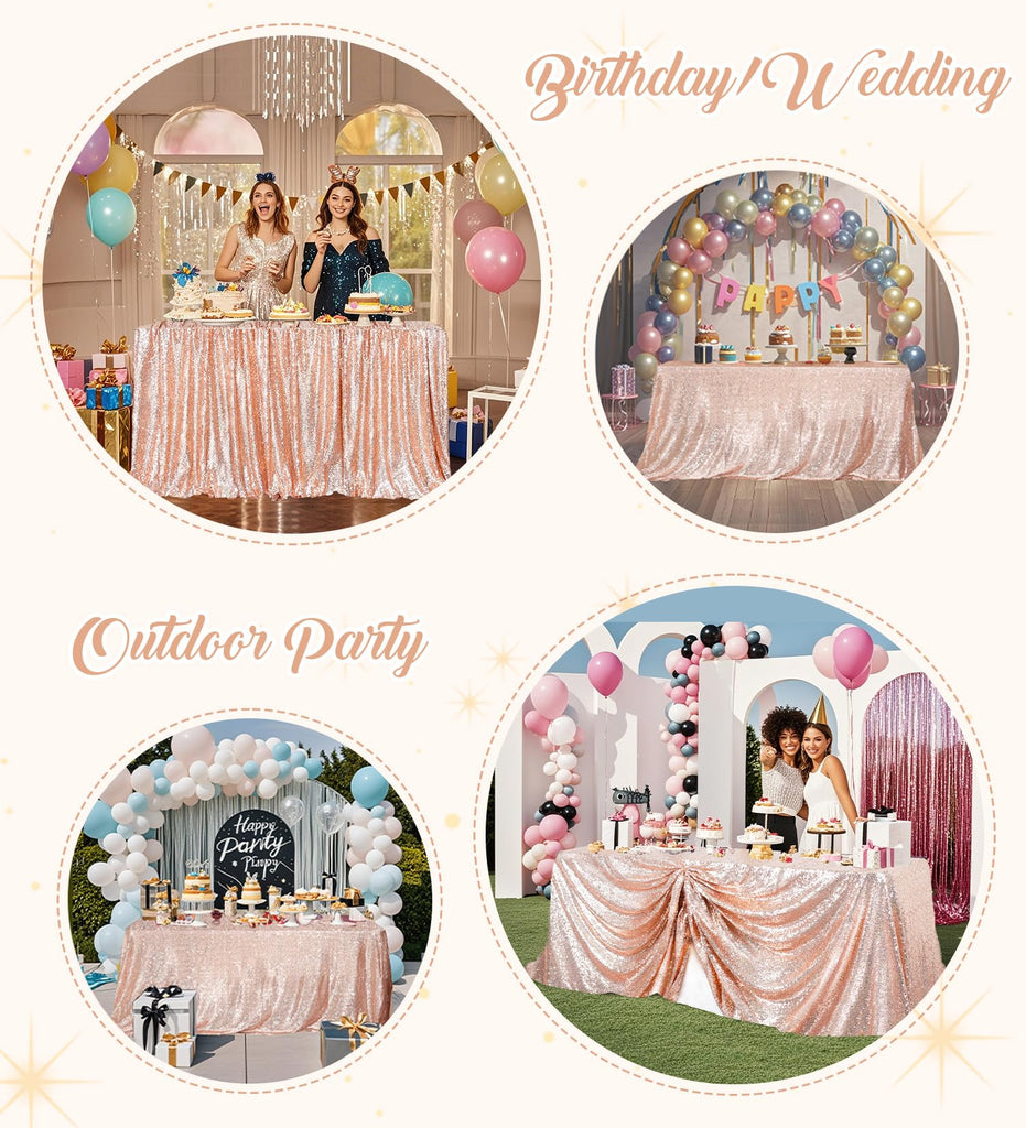60" x 120" Rose Gold Rectangle Sequin Tablecloth for Party Dinner Banquet Festival Wedding Anniversary Exhibition