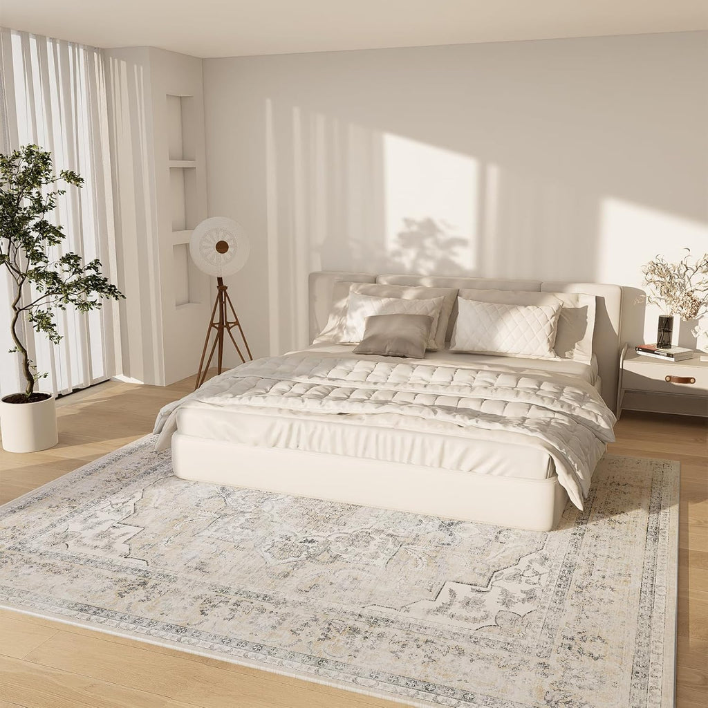 Area Rugs 9x12 Living Room: Washable Rugs for Bedroom Non Slip Low Pile Soft Faux Wool Non Shedding 