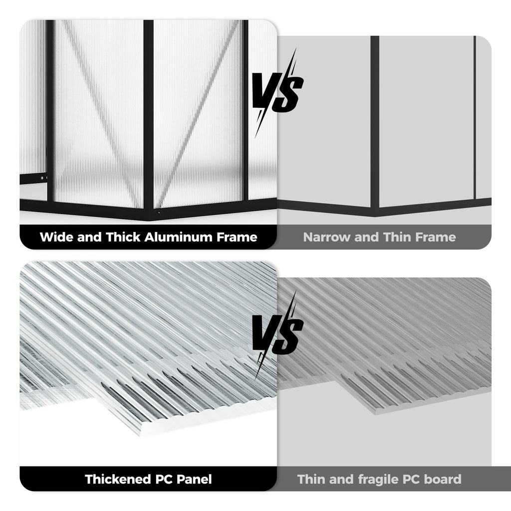 10x12 FT Greenhouse for Outdoors, Polycarbonate Greenhouse with Roof Vent, Enhanced Aluminum Large Walk-in Green