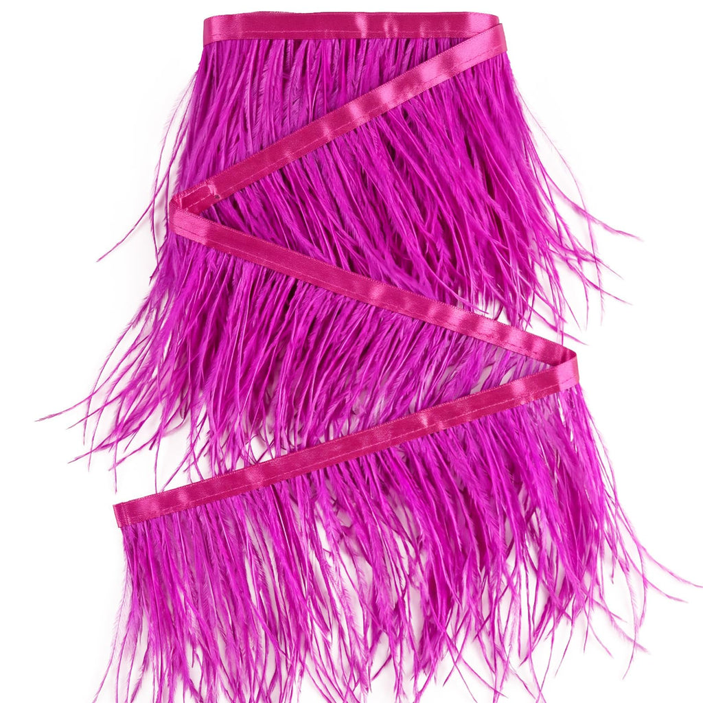 Pink Ostrich Feathers Trim Sewing Fringe 2Yard 4-6inch for DIY Dress Sewing Craft Clothing Latin Wedding Dress