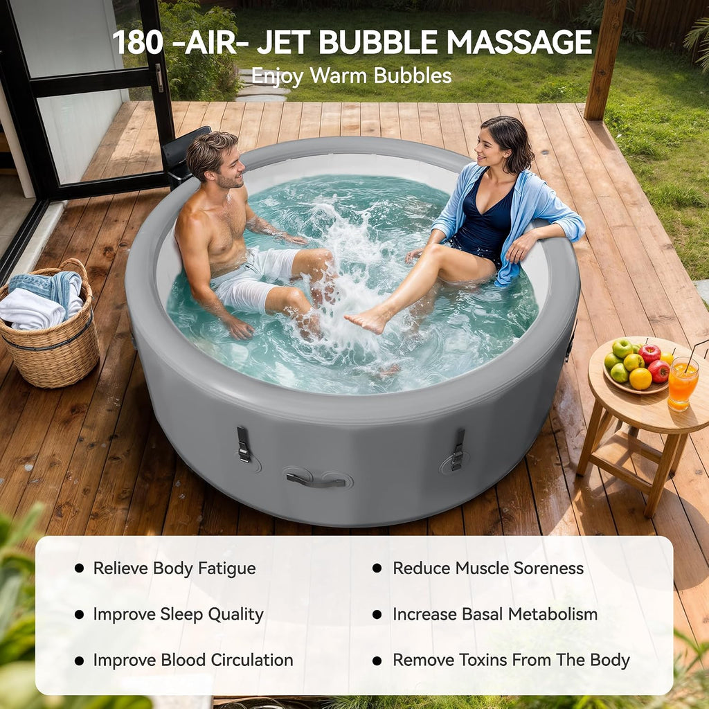 4 to 6 Person Inflatable Hot Tub, Portable Outdoor Spa with 150 AirJets, 6 LED Color Lights & Filter System, 77" x 28"