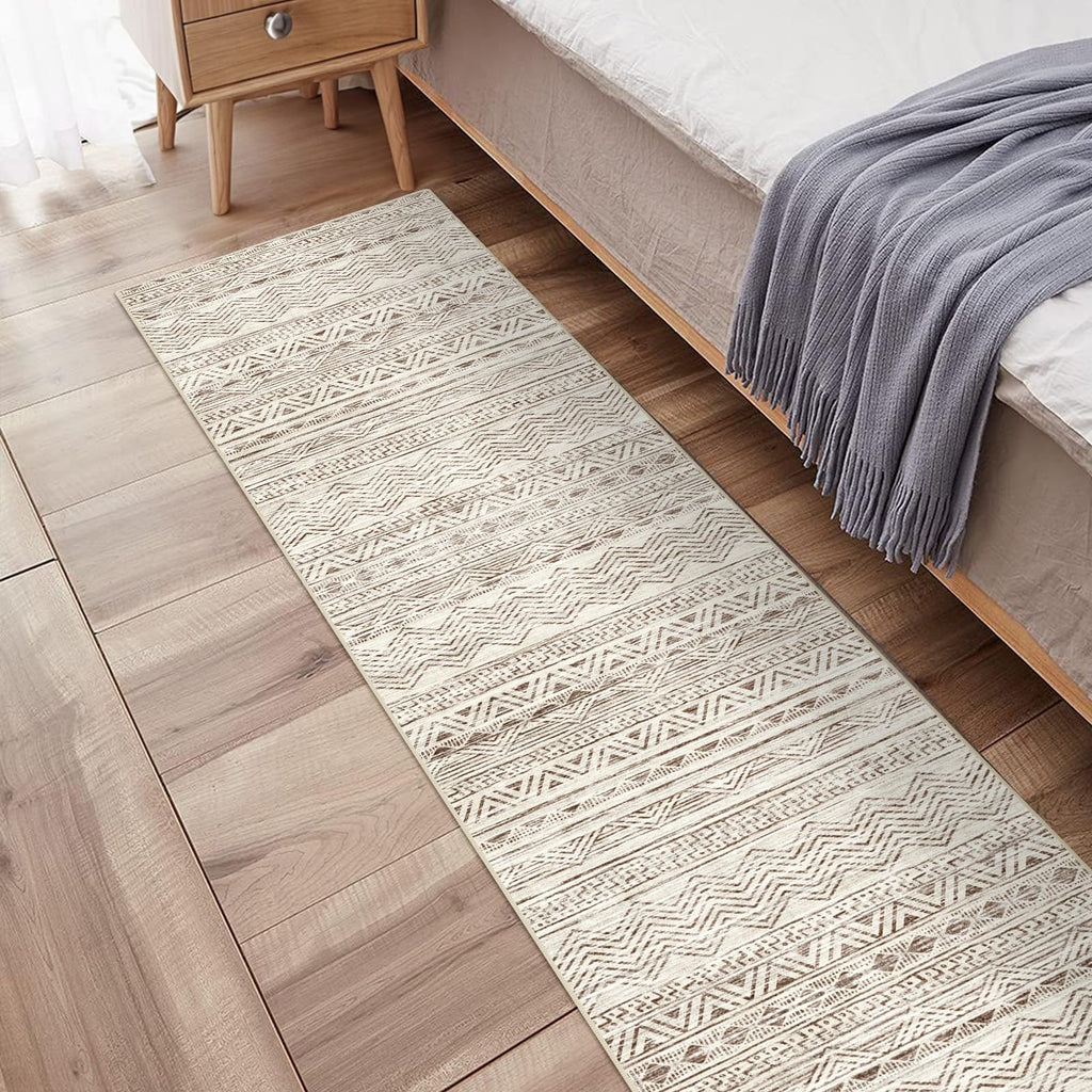 2'6x14 Runner Rug Washable Moroccan: Non Slip Hallway Long Floor Mat Beige