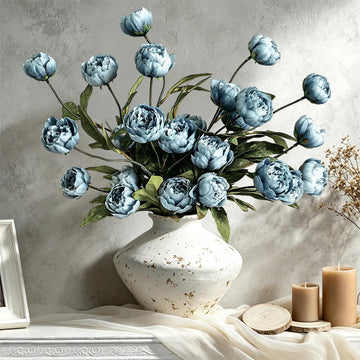 6Pcs Blue Peony Artificial Flowers for Vase
