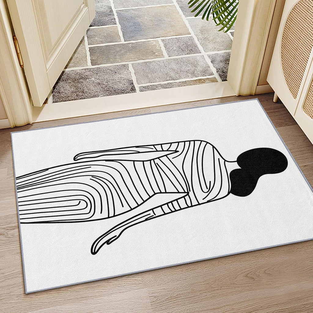 Woman Female Body Rug Indoor - - Modern Line Art Washable Non Slip Low Pile Small Rug, Abstract Minimalist