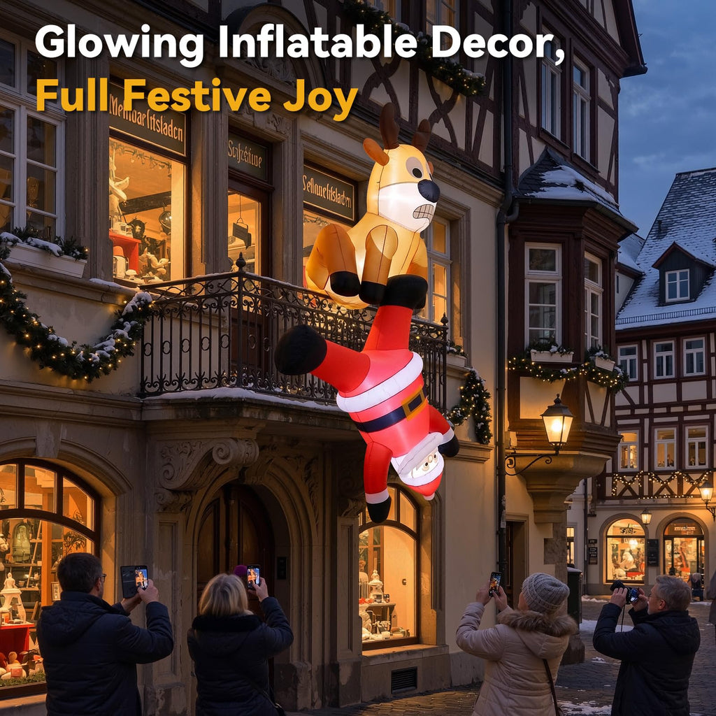 8FT Christmas Inflatable Decoration, Hanging Inflatables Santa Pulled by Reindeer Blow Up Yard Decor with Built-in