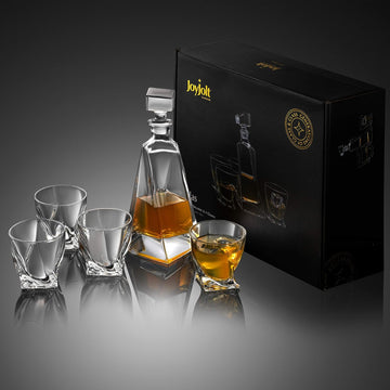 Atlas 5-Piece Luxury Crystal Whiskey Decanter Set, 22 oz Decanter & 4 x 10.8 oz Old Fashioned Whiskey Glasses - Set of 5
