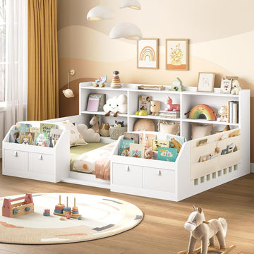 Floor Montessori Wooden Bed Frame for Toddlers, White