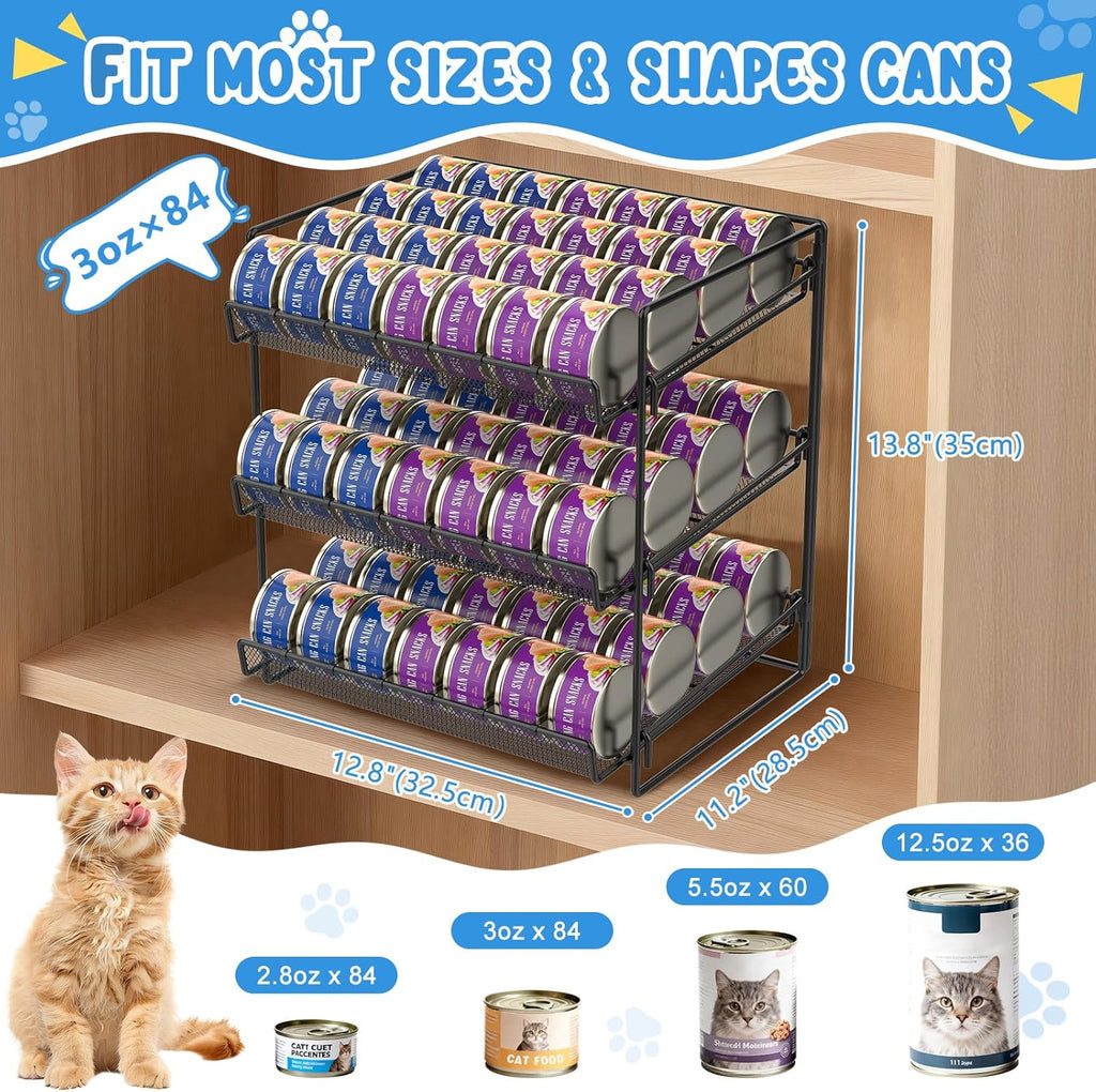 Cat Food Can Organizer 3-Tier Can Organizer for Pantry 84 Cans 3.5oz