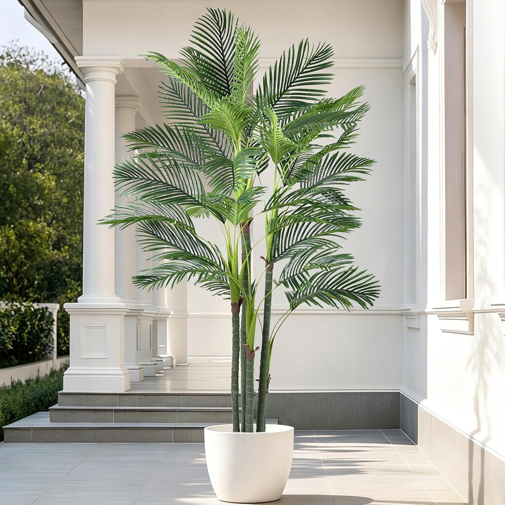 Palm Tree 8FT, Tall Palm Trees with Realistic Trunk & Lush Fronds, Large Fake Tropical Tree for Poolside, Patio