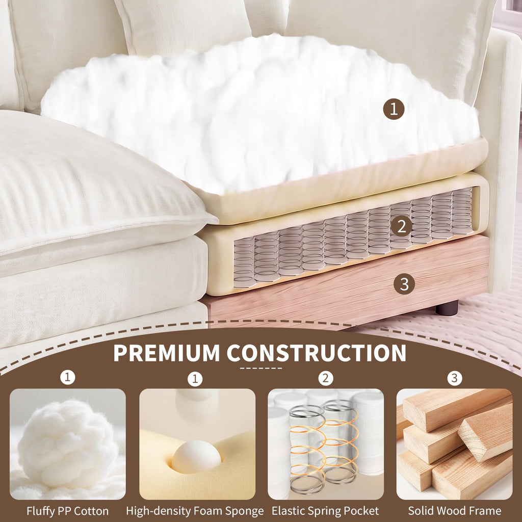 2 Piece Cloud Loveseat Sofa Couch Set, Oversized Chenille Modular Sectional Love Seat Furniture Large Spaces, Beige