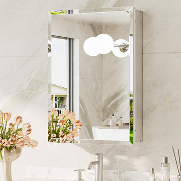 16 x 24 Medicine Cabinets with Mirror, Assembly Required, Recessed Medicine Cabinet with Tempered Beveled Mirror