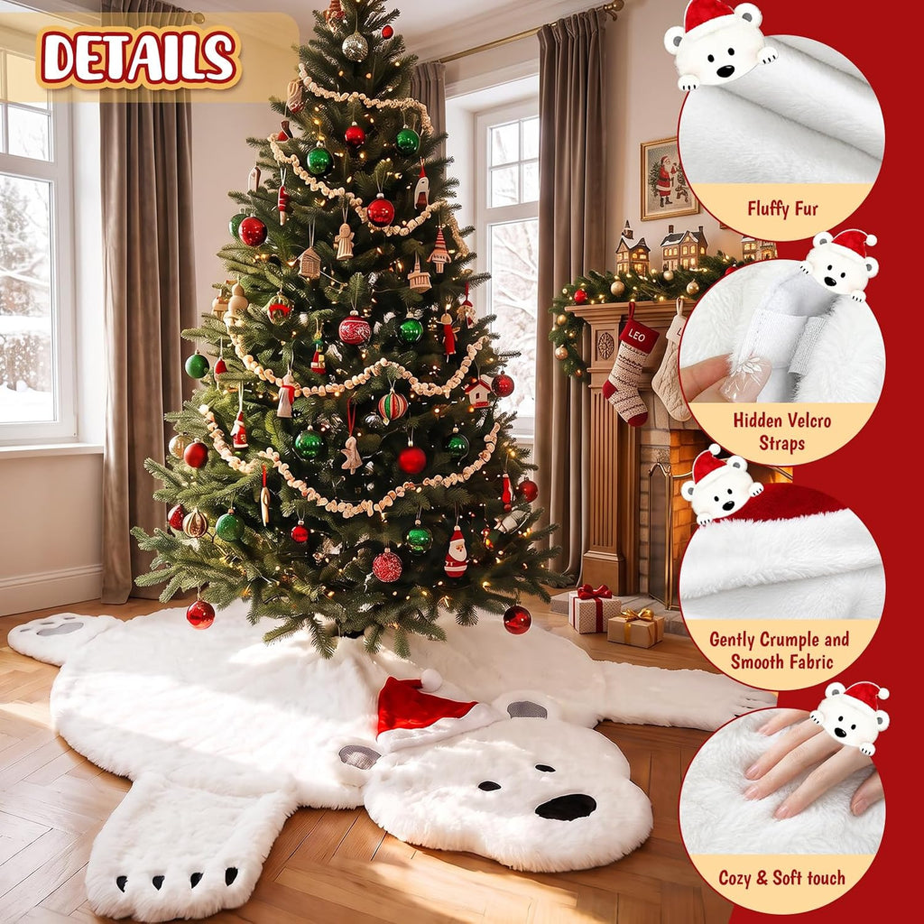 White Christmas Tree Skirt 60 Inches, Faux Fur Polar Bear Christmas Decor
