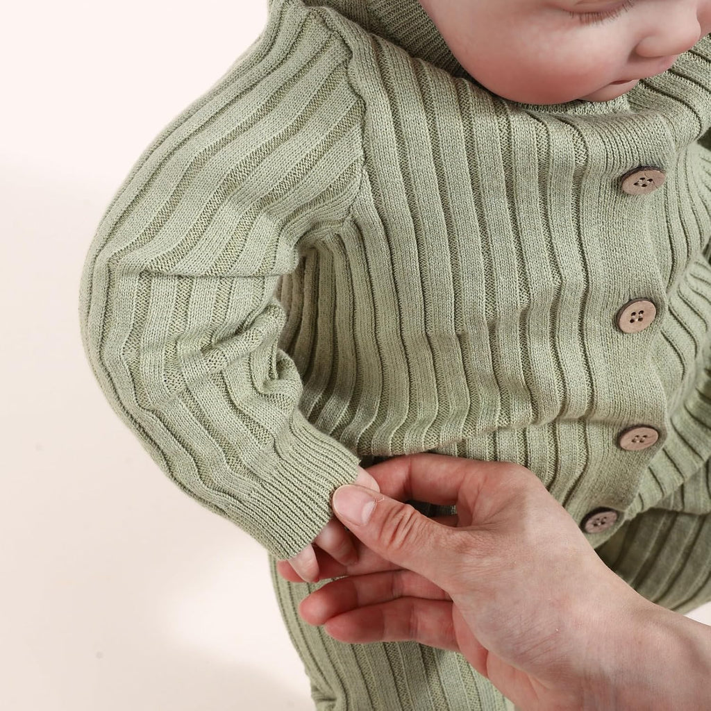 Cotton Knit Baby Romper Set Ribbed Newborn Outfit Clothes With Hat