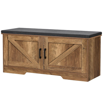 Farmhouse Shoe Storage Bench with 2 Barn Doors & Padded Seat Cushion