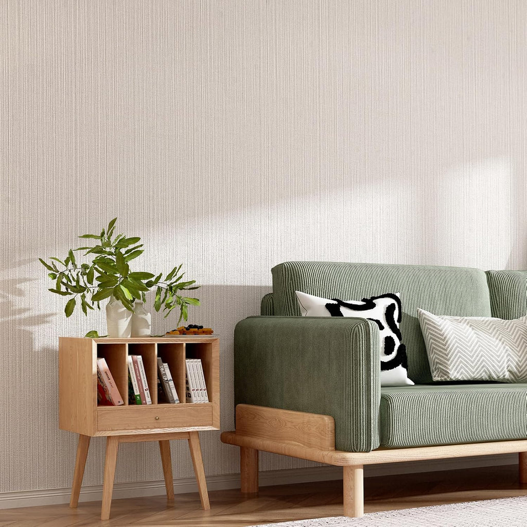 Beige Faux Grasscloth Wallpaper Peel and Stick Linen Textured 24"x394" Upgraded Thick Self-Adhesive Waterproof