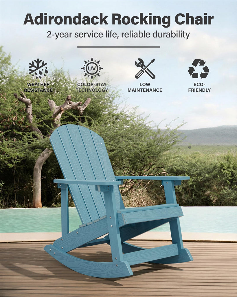 Adirondack Rocking Chair, All-Weather Resistant, Blue