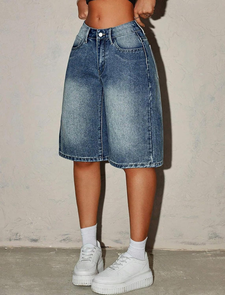 Girls Jean Shorts Baggy Wide Leg Cute Y2K Retro Washed Denim Shorts for Teen Girl Trendy Distressed Streetwear