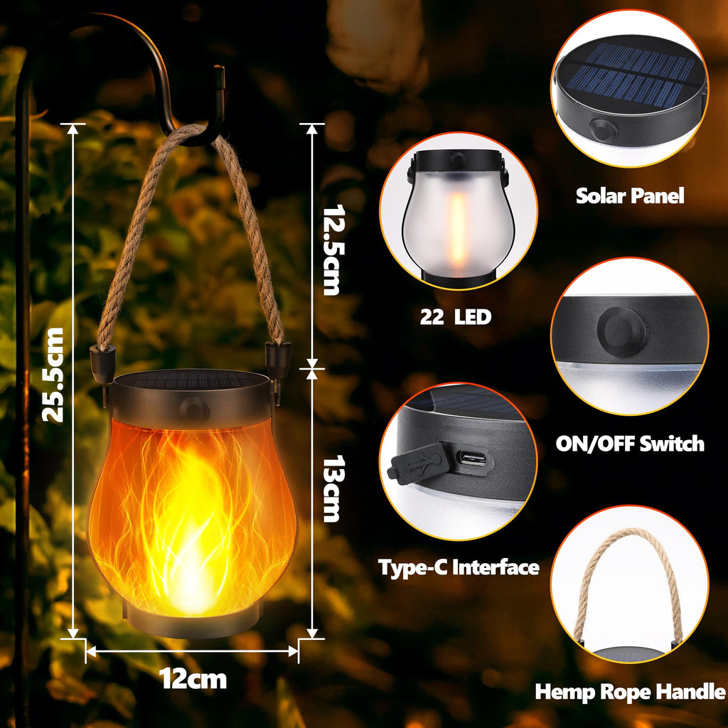 2 Pack Gen2 Solar Lantern Lights USB Ultra-Real Flame, Warm White