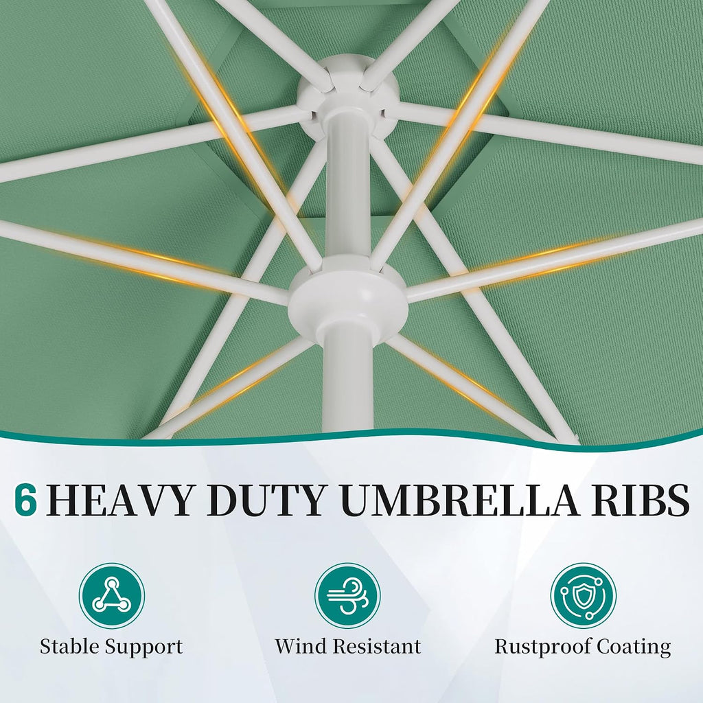 Patio Umbrella with Wavy Trim, UV-Fade-Resistant Canopy, Crank & Tilt - Pale Green 9ft