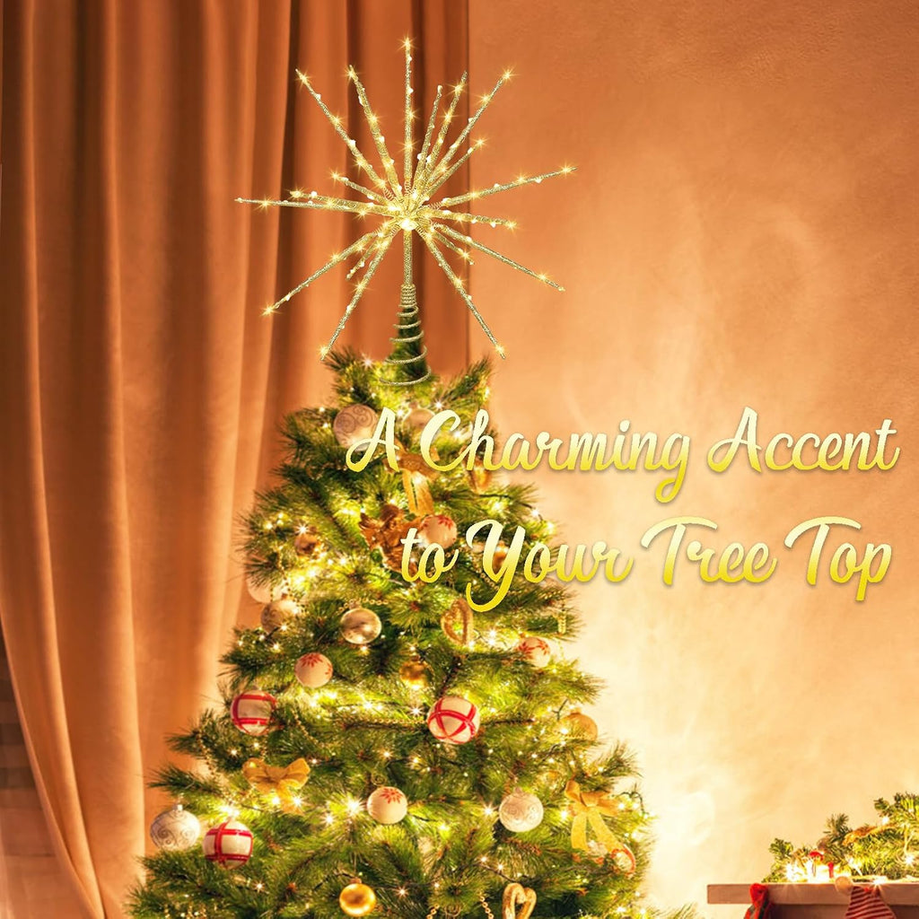 15 Inch Starburst Christmas Star Tree Topper with 150 Lights & Remote, Gold