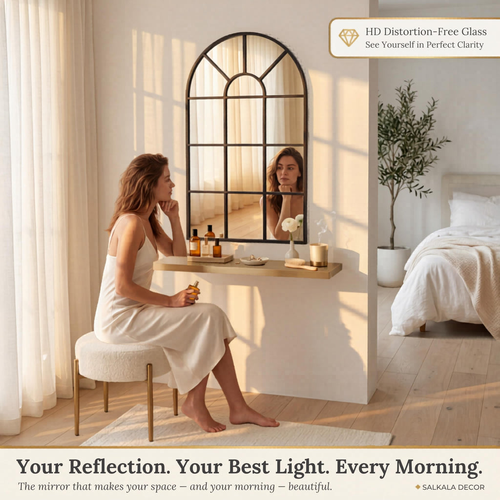 Arched Window Mirror | Farmhouse Decorative Wall Mirrors Vanity, Fireplace Mantel | Window Pane Mirror Wall Decor