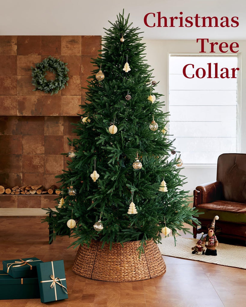28in Christmas Tree Collar - Woven Hyacinth Tree Collars for Artificial Trees - Rattan Rustic Farmhouse Basket for