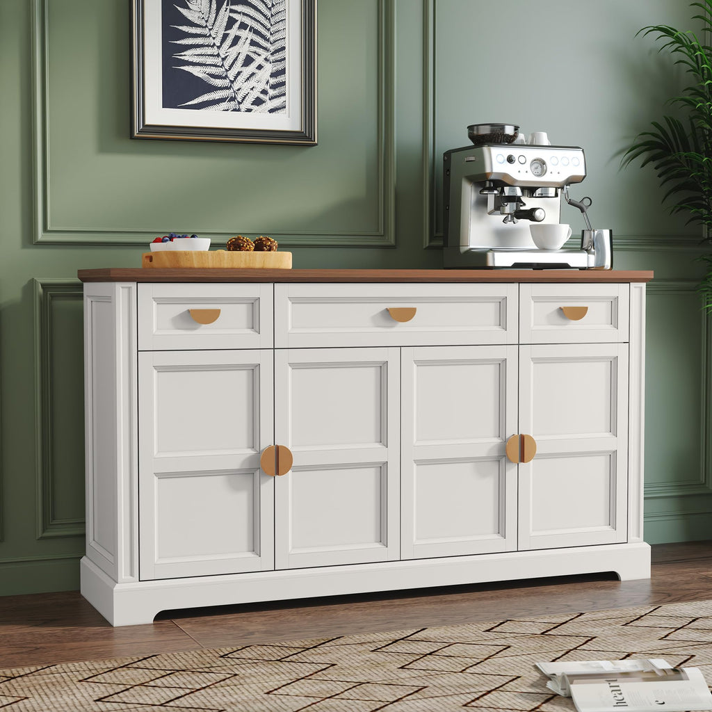 60'' Shaker-Style Large Sideboard Buffet Cabinet with Storage, White