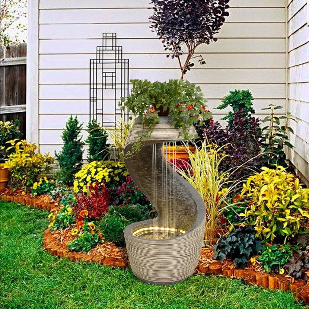 37" Tall S-Shaped Outdoor Waterfall Fountain - Rainfall Water Fountain