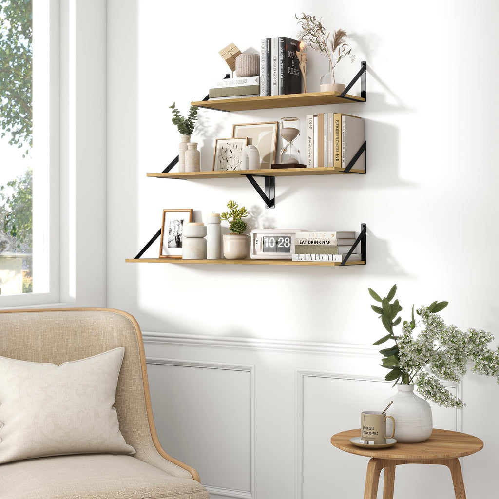 Deep Floating Shelves for Wall, 16W x 8D Wall Mounted Shelves Set of 2, Wide Display Ledge Shelf with Sturdy Metal