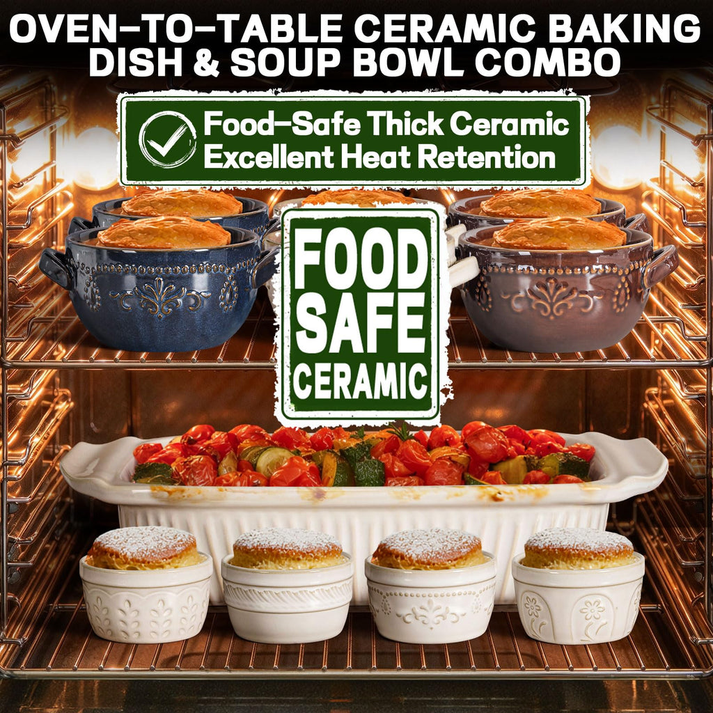 5.1 Qt Ceramic Casserole Dish with Lid, Deep Baking Dish, White
