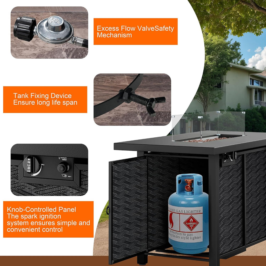 Propane Fire Pits 43″ Outdoor Gas Fire Pit, 50,000 BTU Rectangle Gas Fire Pit Table with Lava Rocks