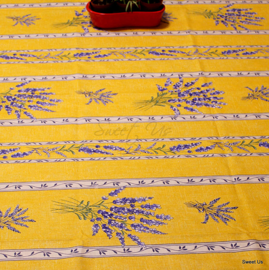 Royal Lavender Wipeable Tablecloth Spill Resistant Acryllic Coated, Floral Cotton French Provencal Tablecloth for
