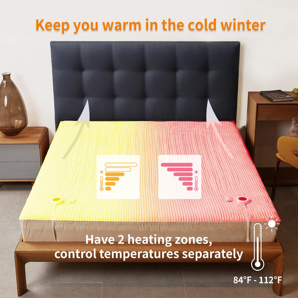Heated Mattress Pad King Size, 6 Heating Levels, Machine Wash