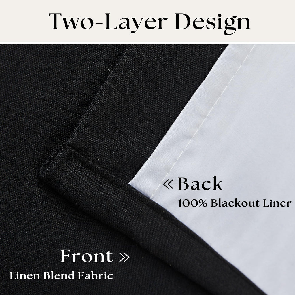 Black 100% Blackout Pinch Pleat Linen Curtains 108 Inches Long