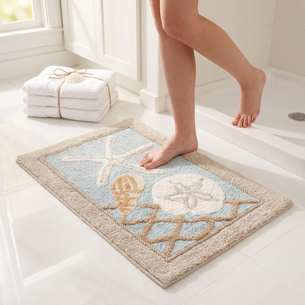 Coastal Bathroom Rug 20x30, Soft & Absorbent Cotton