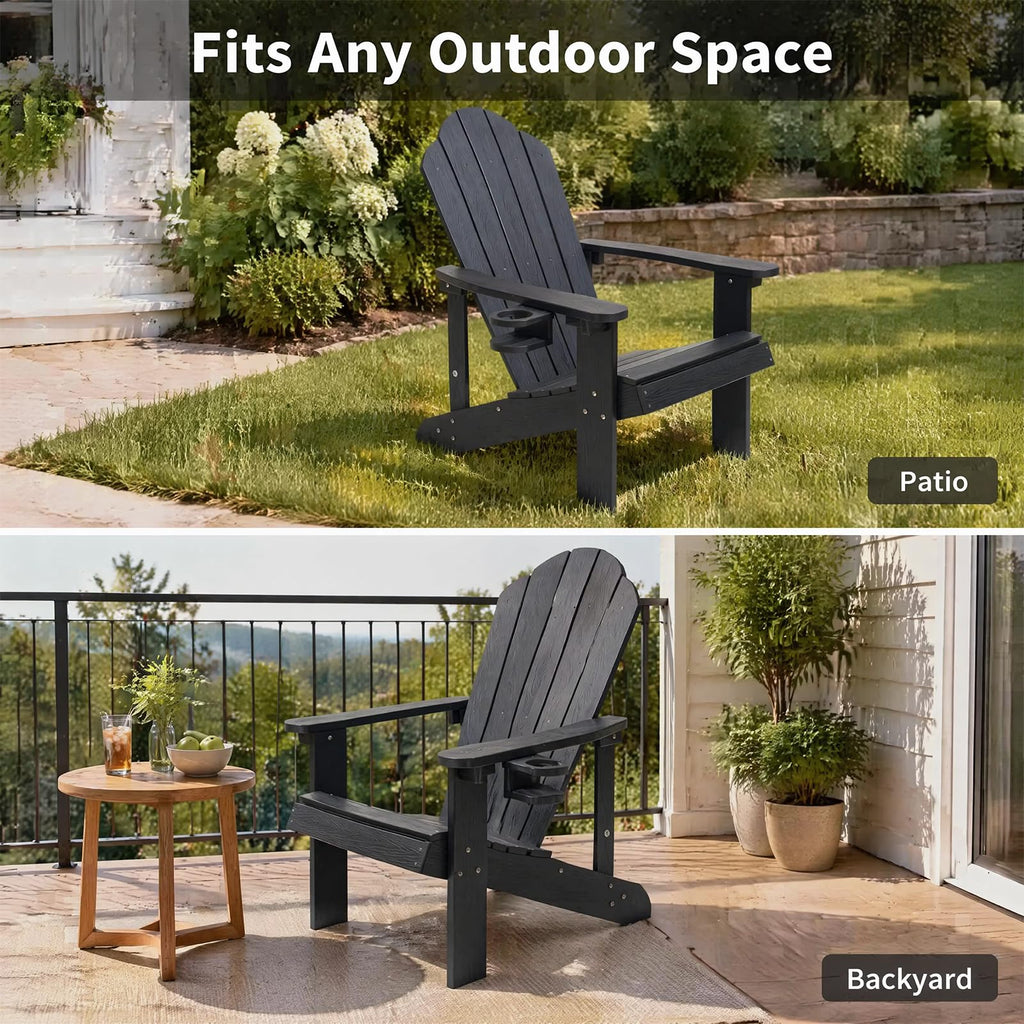 Adirondack Chair, All-Weather Can Used Patio Chair with Cup Holder, Sturdy Outdoor Lawn Chair, Low Maintenance Surface