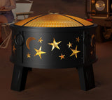 26" Outdoor Fire Pit with Grill & Mesh Cover, Wood Burning Steel Firepit with Poker & Star Spark Screen, Heavy Duty Patio Fire Bowl for Backyard - Image 8