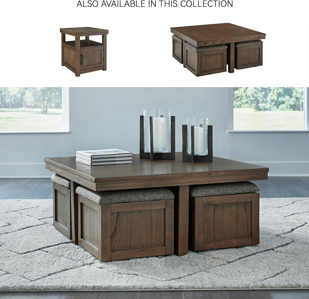 Boardernest Casual Coffee Table with 4 Storage Stools, Dark Brown