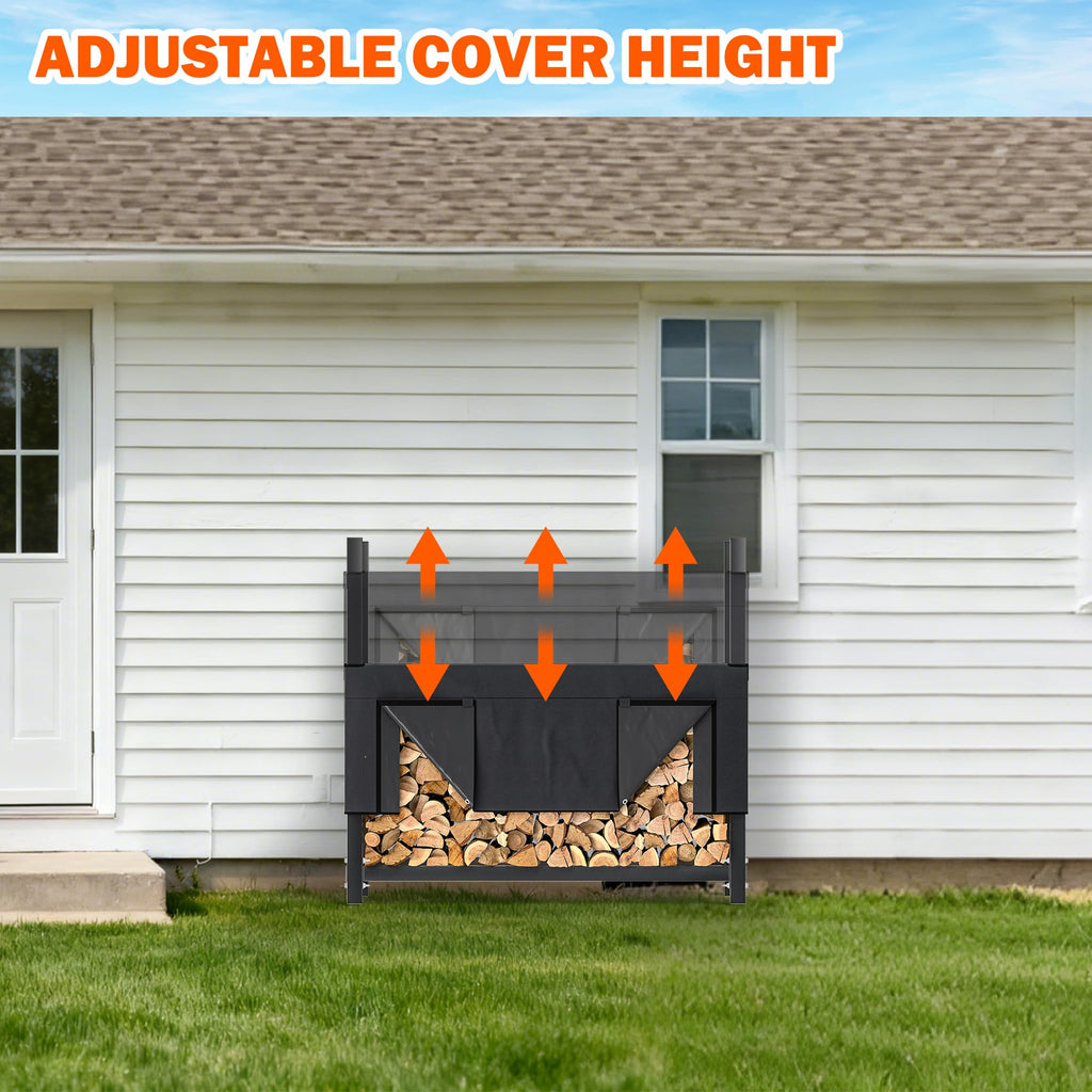 4ft Heavy Duty Firewood Rack with Waterproof Cover