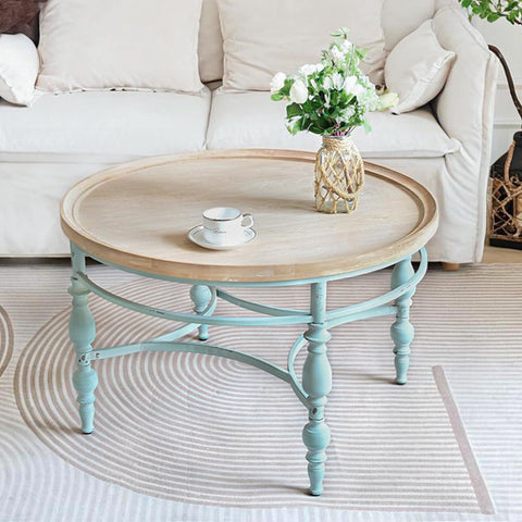 Rustic Farmhouse Round Coffee Table, French Country Vintage Center Table,φ31.5'' x18.9''H Rustic Solid Wood with