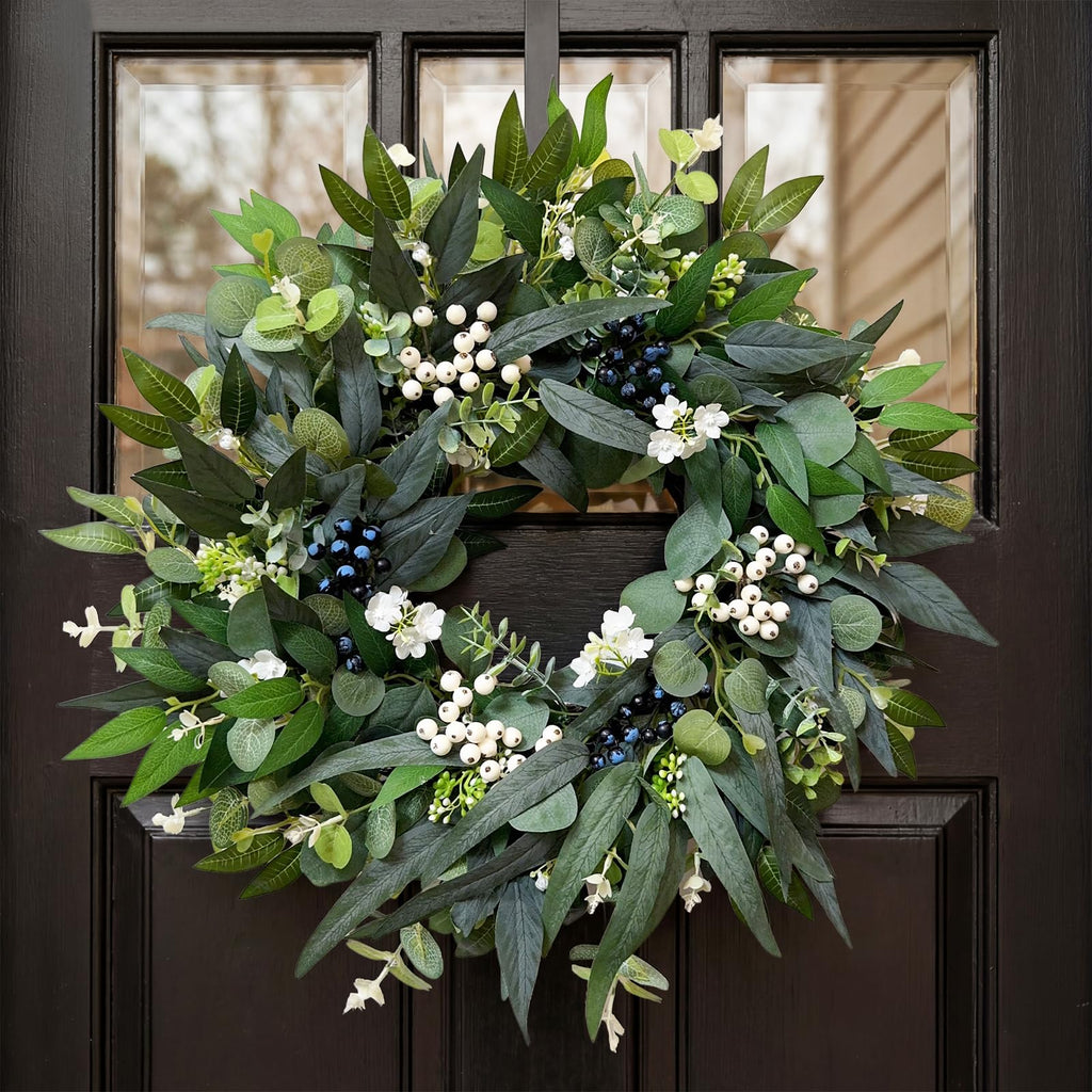 24'' Eucalyptus Wreaths for Front Door, Spring Summer Fall Winter Wreaths, Large Outdoor Greenery Wreaths for