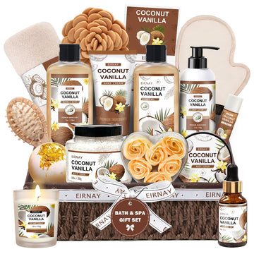 Gifts For Women - 16 PCS Birthday Gift Basket for Women Set of Coconut Vanilla Self Pampering Set, Includes Luxurious
