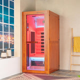 Infrared Home Sauna Room 1 Person Japanese Cedar Indoor Sauna with 7 Carbon Heaters, Red Light Therapy