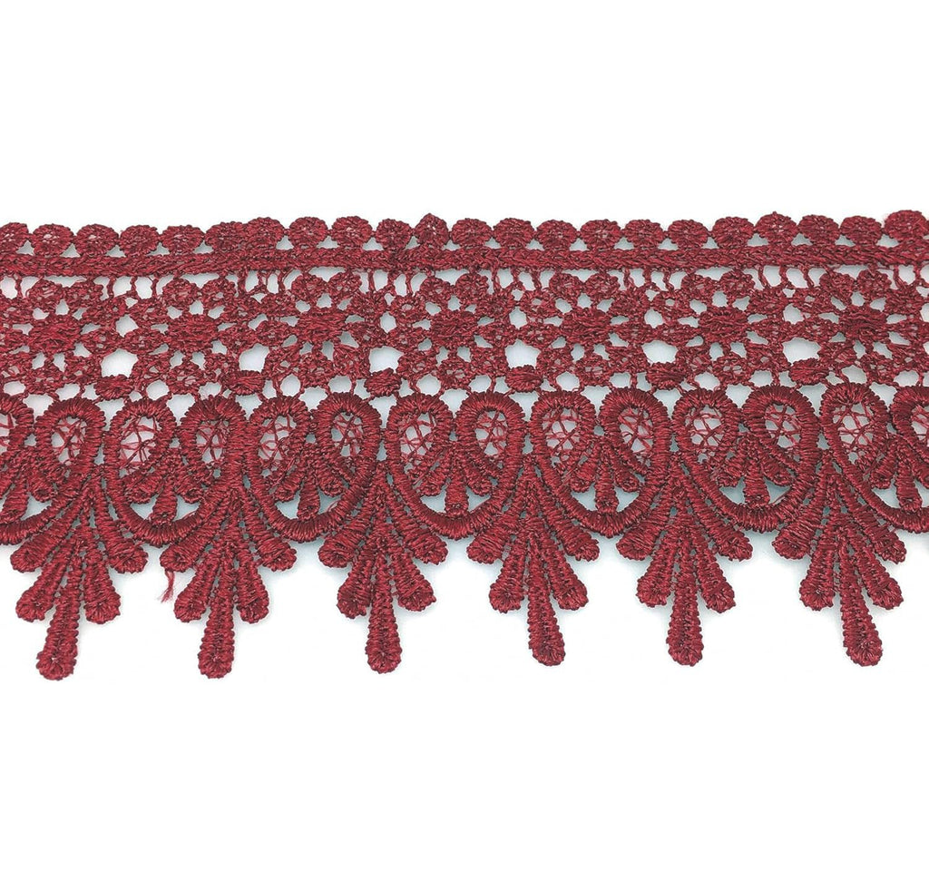 5 Yard Dark Red Floral Lace Edge Trim 9cm Ribbon Edging Trimmings